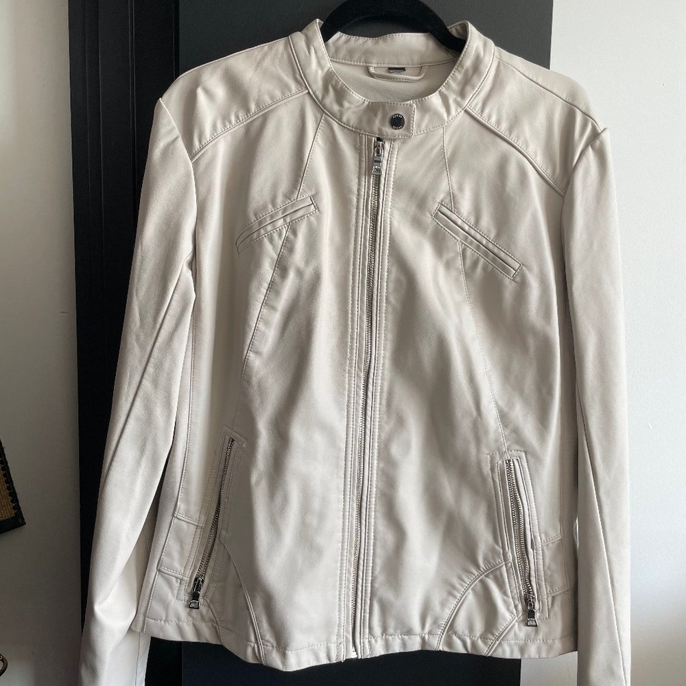 Cream Faux Leather Guess Moto Jacket